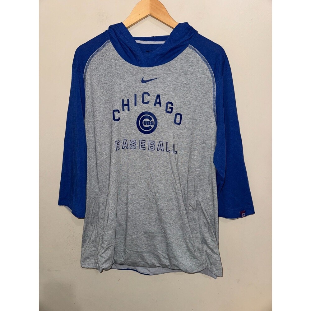 Mens XL Nike MLB Chicago Cubs Baseball Team Issued PE 3/4 Sleeve Hoodie Shirt